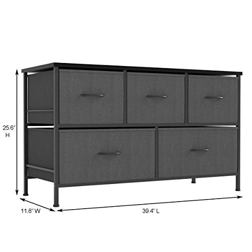 ALLZONE Dresser for Bedroom,Storage Chest Organizer, 5 Fabric Drawers Furniture for Closet, Kids Toy Organization,Wooden Table and Metal Frame, Charocal Grey from ALLZONE