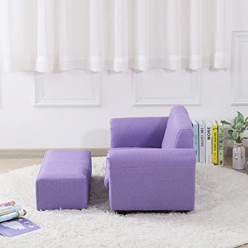 Kid Couch/Wooden Frame 2-Seater Children Chair with Big Ottoman/Toddler Couch with Two Color Joint Linen Fabric/Kid Sofa Furniture for 0-4 Years Kid Bedroom for Business Gift(Purple) by baby furniture