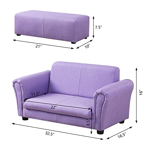 Kid Couch/Wooden Frame 2-Seater Children Chair with Big Ottoman/Toddler Couch with Two Color Joint Linen Fabric/Kid Sofa Furniture for 0-4 Years Kid Bedroom for Business Gift(Purple) by baby furniture