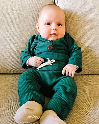 Newborn Baby Boy Girl Clothes Ribbed Knitted Cotton Long Sleeve Romper Long Pants Solid Color Fall Winter Outfits (A- Green, 0-3 Months) from MA&BABY