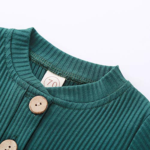 Newborn Baby Boy Girl Clothes Ribbed Knitted Cotton Long Sleeve Romper Long Pants Solid Color Fall Winter Outfits (A- Green, 0-3 Months) from MA&BABY