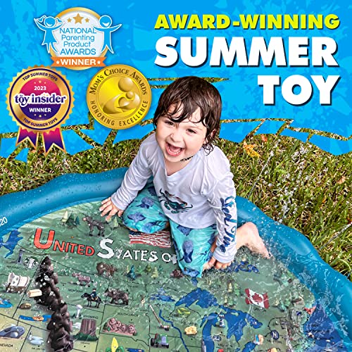 SplashEZ 3-in-1 Splash Pad, Sprinkler for Kids and Wading Pool for Learning â Childrenâs Sprinkler Pool, 60ââ Inflatable Water Summer Toys â âUSA MAPâ Outdoor Play Mat for Babies & Toddlers from SplashEZ