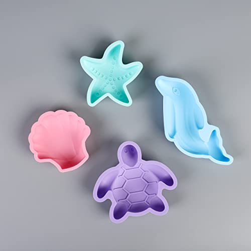 BLUE GINKGO Silicone Beach Toys - Beach Accessories for Kids - Travel Beach Bag, Sand Toy Molds, Shovel and Bucket Set - Baby Bath Water Play Toys, Toddler Outdoor Pool Summer Playset - 7pc (Pink) by BLUE GINKGO