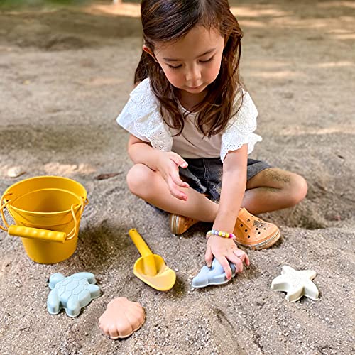 BLUE GINKGO Silicone Beach Toys - Beach Accessories for Kids - Travel Beach Bag, Sand Toy Molds, Shovel and Bucket Set - Baby Bath Water Play Toys, Toddler Outdoor Pool Summer Playset - 7pc (Pink) by BLUE GINKGO