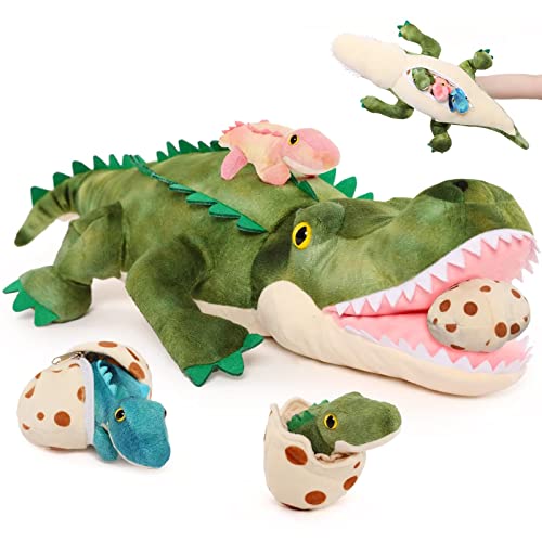 Karister 23.6" Alligator Mommy Stuffed Animal with 3 Baby Alligator Eggs Inside Its Zippered Belly.Stuffed Crocodile Plush Pillow Gifts for Kids Aged 3,4,5,6,7,8yr olds on Birthday or Christmas from Karister