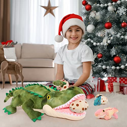 Karister 23.6" Alligator Mommy Stuffed Animal with 3 Baby Alligator Eggs Inside Its Zippered Belly.Stuffed Crocodile Plush Pillow Gifts for Kids Aged 3,4,5,6,7,8yr olds on Birthday or Christmas from Karister