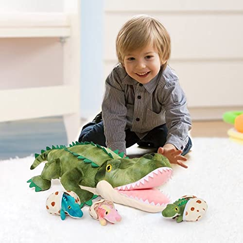 Karister 23.6" Alligator Mommy Stuffed Animal with 3 Baby Alligator Eggs Inside Its Zippered Belly.Stuffed Crocodile Plush Pillow Gifts for Kids Aged 3,4,5,6,7,8yr olds on Birthday or Christmas from Karister