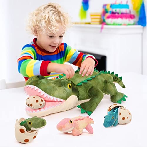 Karister 23.6" Alligator Mommy Stuffed Animal with 3 Baby Alligator Eggs Inside Its Zippered Belly.Stuffed Crocodile Plush Pillow Gifts for Kids Aged 3,4,5,6,7,8yr olds on Birthday or Christmas from Karister