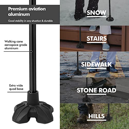 GPTCAMP Walking Cane for Women and Men, Lightweight and Sturdy Offset Walking Stick, Large Quad Base Canes for Seniors, Walking Crutches for People with Leg Injuries(Black) from GPTCAMP