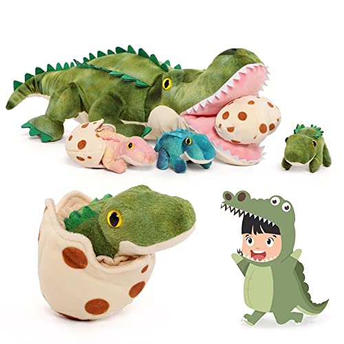 Karister 23.6" Alligator Mommy Stuffed Animal with 3 Baby Alligator Eggs Inside Its Zippered Belly.Stuffed Crocodile Plush Pillow Gifts for Kids Aged 3,4,5,6,7,8yr olds on Birthday or Christmas from Karister