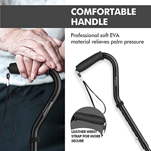 GPTCAMP Walking Cane for Women and Men, Lightweight and Sturdy Offset Walking Stick, Large Quad Base Canes for Seniors, Walking Crutches for People with Leg Injuries(Black) from GPTCAMP