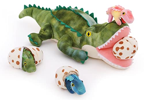 Karister 23.6" Alligator Mommy Stuffed Animal with 3 Baby Alligator Eggs Inside Its Zippered Belly.Stuffed Crocodile Plush Pillow Gifts for Kids Aged 3,4,5,6,7,8yr olds on Birthday or Christmas from Karister