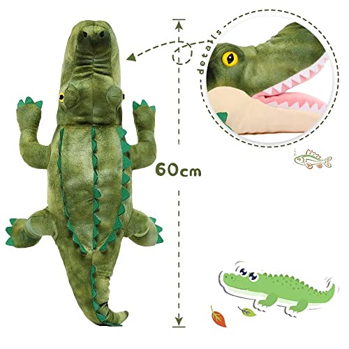 Karister 23.6" Alligator Mommy Stuffed Animal with 3 Baby Alligator Eggs Inside Its Zippered Belly.Stuffed Crocodile Plush Pillow Gifts for Kids Aged 3,4,5,6,7,8yr olds on Birthday or Christmas from Karister