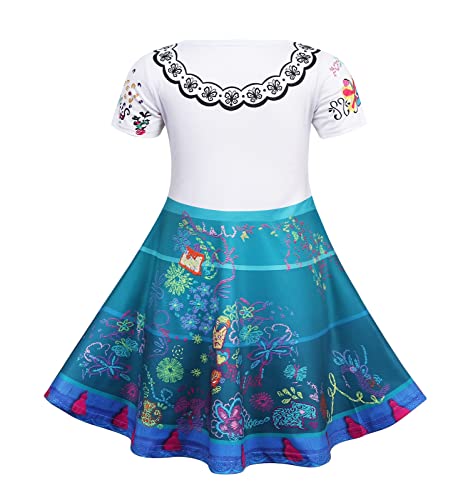 HenzWorld Girls Mirabel Dress Costume Princess Cosplay Dress Birthday Party Print Skirt Sets with Bag Toddler Summer Flower Magic Skirt 5-6 Years by 