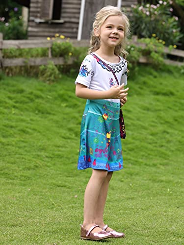 HenzWorld Girls Mirabel Dress Costume Princess Cosplay Dress Birthday Party Print Skirt Sets with Bag Toddler Summer Flower Magic Skirt 5-6 Years by 