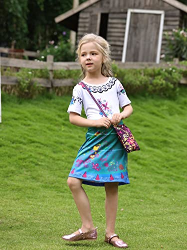 HenzWorld Girls Mirabel Dress Costume Princess Cosplay Dress Birthday Party Print Skirt Sets with Bag Toddler Summer Flower Magic Skirt 5-6 Years by 