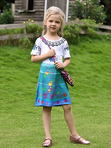 HenzWorld Girls Mirabel Dress Costume Princess Cosplay Dress Birthday Party Print Skirt Sets with Bag Toddler Summer Flower Magic Skirt 5-6 Years by 