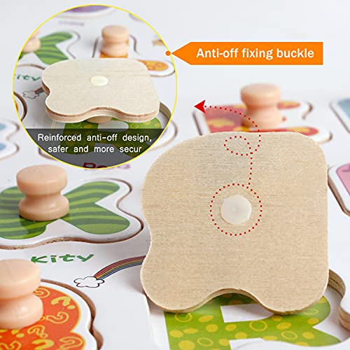 Wooden Peg Puzzles Set for Toddlers 2 3 4 Years Old, Alphabet ABC, Numbers, Shape and Farm Animals Learning Puzzles Board for Kids, Preschool Educational Activity Toys Gift for Boys Girls from BEAUAM