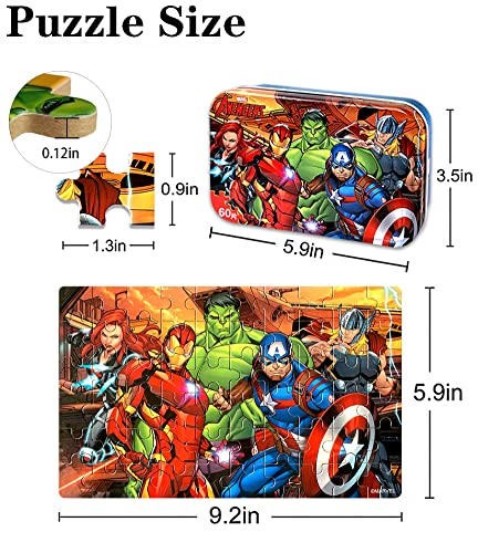 NEILDEN Disney Avengers Puzzles in a Metal Box 60 Piece for Ages 4-8 Superhero Jigsaw Puzzles Girls and Boys Great Gifts for Children(The Avengers) from NEILDEN