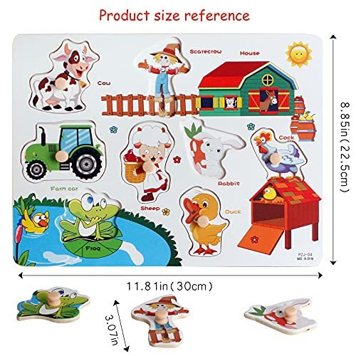 Wooden Peg Puzzles Set for Toddlers 2 3 4 Years Old, Alphabet ABC, Numbers, Shape and Farm Animals Learning Puzzles Board for Kids, Preschool Educational Activity Toys Gift for Boys Girls from BEAUAM