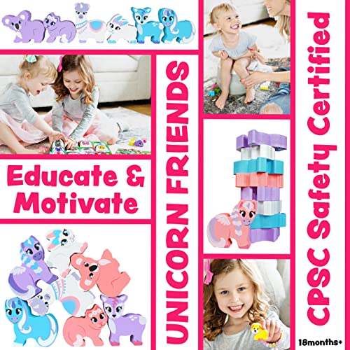 LIL ADVENTS Potty Time Adventures Potty Training Game - 14 Wood Block Toys, Chart, Activity Board, Stickers and Reward Badge for Toilet Training - Unicorn Friends by LIL ADVENTS, LLC