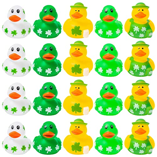 Haooryx 20Pcs St. Patrick's Day Rubber Duck Toys Novelty Squeeze Shamrock Duck Decor for Irish St. Patrick's Day Easter Day Party Favor Goodies Bag Fillers Kids Birthday School Prizes by Haooryx