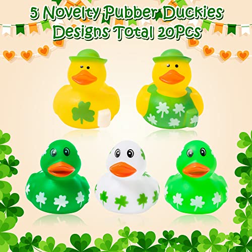 Haooryx 20Pcs St. Patrick's Day Rubber Duck Toys Novelty Squeeze Shamrock Duck Decor for Irish St. Patrick's Day Easter Day Party Favor Goodies Bag Fillers Kids Birthday School Prizes by Haooryx