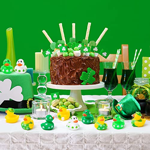 Haooryx 20Pcs St. Patrick's Day Rubber Duck Toys Novelty Squeeze Shamrock Duck Decor for Irish St. Patrick's Day Easter Day Party Favor Goodies Bag Fillers Kids Birthday School Prizes by Haooryx