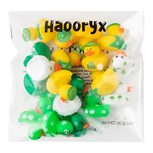Haooryx 20Pcs St. Patrick's Day Rubber Duck Toys Novelty Squeeze Shamrock Duck Decor for Irish St. Patrick's Day Easter Day Party Favor Goodies Bag Fillers Kids Birthday School Prizes by Haooryx