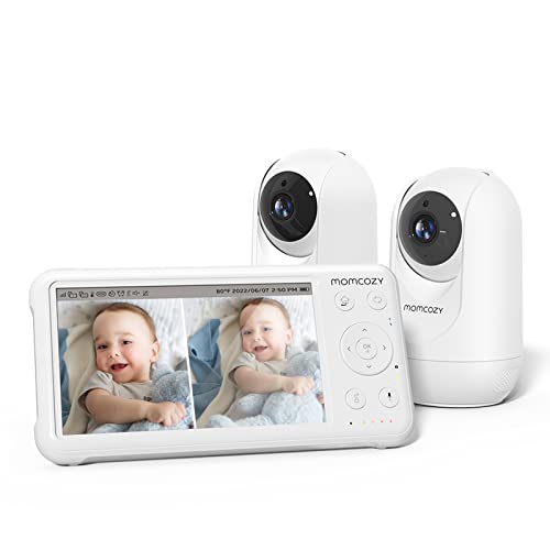 Momcozy Baby Monitor with 2 Cameras 5â 1080P Split Screen Video Baby Monitor with Camera and Audio no WiFi for Baby Safety 5000mAh Battery Infrared Night Vision 2-Way Audio 960ft Range Ideal Gift by Momcozy