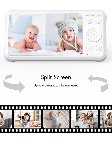 Momcozy Baby Monitor with 2 Cameras 5â 1080P Split Screen Video Baby Monitor with Camera and Audio no WiFi for Baby Safety 5000mAh Battery Infrared Night Vision 2-Way Audio 960ft Range Ideal Gift by Momcozy
