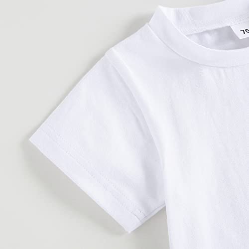Infant Toddler Baby Boy Clothes Set Short Sleeve Color Block T-Shirt Solid Rolled 2pcs Shorts Set Summer Outfit (A White, 18-24 Months) by MA&BABY
