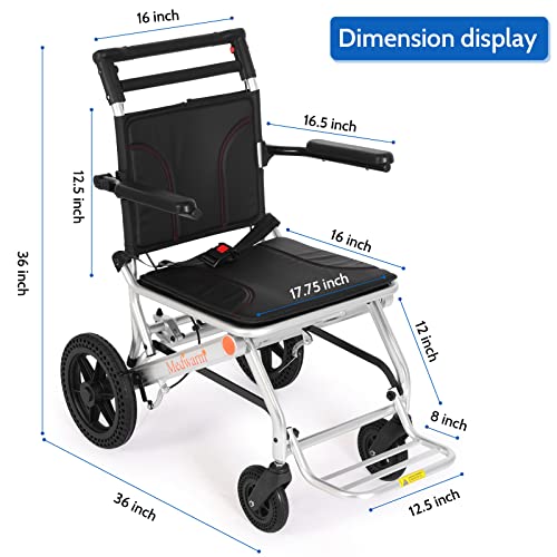 Medwarm Lightweight Wheelchairs with Handbrake, Compact Wheelchair, Ultralight Folding Travel Wheelchair for Adults, 11" Rear Wheels, Sliver (Seat Width:17.75") by Medwarm