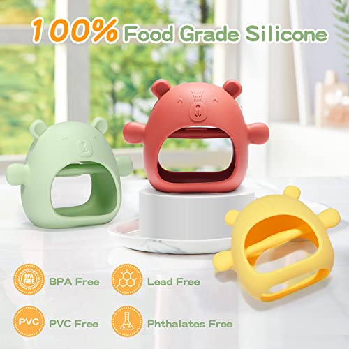 Silicone Teething Toys for Babies 0-6 Months - 3 Pack Never Drop Bear Buddy Hand Teether Mitten for Toddlers 6-12 Months, Mushroom Infant Chew Toy for Teething Relief - Dishwasher & Freezer Safe from Tameler