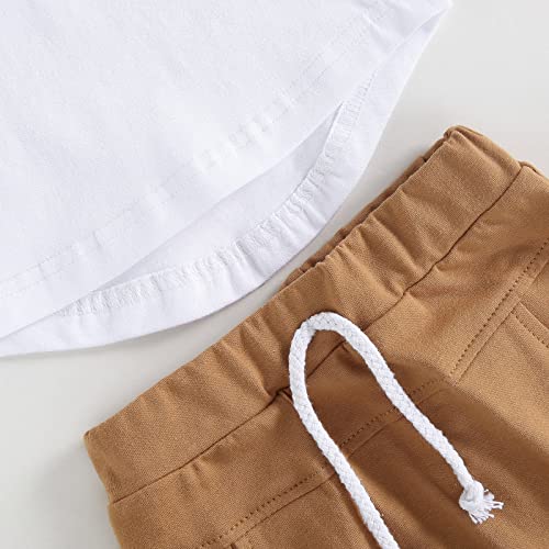 Infant Toddler Baby Boy Clothes Set Short Sleeve Color Block T-Shirt Solid Rolled 2pcs Shorts Set Summer Outfit (A White, 18-24 Months) by MA&BABY