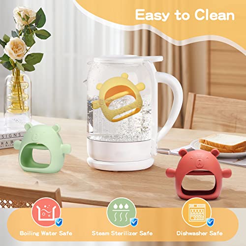 Silicone Teething Toys for Babies 0-6 Months - 3 Pack Never Drop Bear Buddy Hand Teether Mitten for Toddlers 6-12 Months, Mushroom Infant Chew Toy for Teething Relief - Dishwasher & Freezer Safe from Tameler