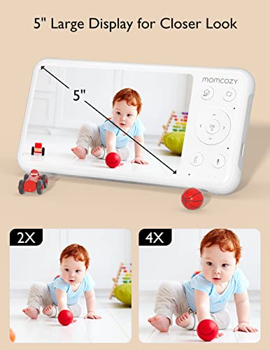 Momcozy Baby Monitor with 2 Cameras 5â 1080P Split Screen Video Baby Monitor with Camera and Audio no WiFi for Baby Safety 5000mAh Battery Infrared Night Vision 2-Way Audio 960ft Range Ideal Gift by Momcozy