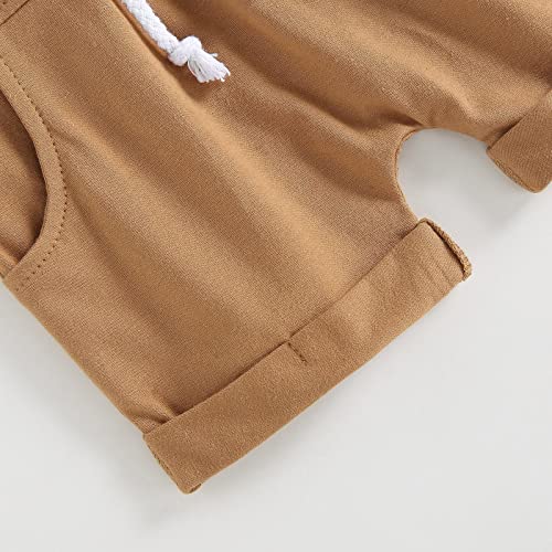 Infant Toddler Baby Boy Clothes Set Short Sleeve Color Block T-Shirt Solid Rolled 2pcs Shorts Set Summer Outfit (A White, 18-24 Months) by MA&BABY