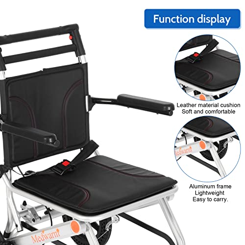 Medwarm Lightweight Wheelchairs with Handbrake, Compact Wheelchair, Ultralight Folding Travel Wheelchair for Adults, 11" Rear Wheels, Sliver (Seat Width:17.75") by Medwarm