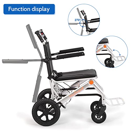 Medwarm Lightweight Wheelchairs with Handbrake, Compact Wheelchair, Ultralight Folding Travel Wheelchair for Adults, 11" Rear Wheels, Sliver (Seat Width:17.75") by Medwarm