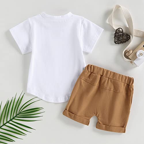 Infant Toddler Baby Boy Clothes Set Short Sleeve Color Block T-Shirt Solid Rolled 2pcs Shorts Set Summer Outfit (A White, 18-24 Months) by MA&BABY
