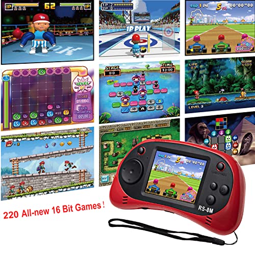 EASEGMER 16 Bit Kids Handheld Games Built-in 200 HD Video Games, 2.5 Inch Portable Game Player with Headphones - Best Travel Electronic Toys Gifts for Toddlers Age 3-10 Years Old Children (Red) by EASEGMER
