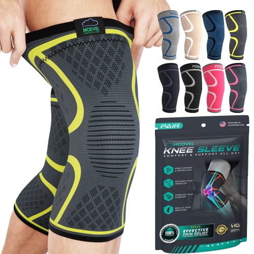 MODVEL 2 Pack Knee Brace | Knee Compression Sleeve for Men & Women | Knee Support for Running | Medical Grade Knee Pads for Meniscus Tear, ACL, Arthritis, Joint Pain Relief. by Modvel