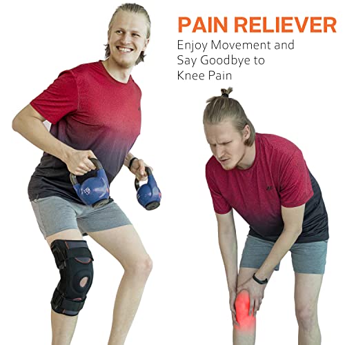 Omples Hinged Knee Brace for Knee Pain Knee Braces for Meniscus Tear Knee Support with Side Stabilizers for Men and Women Patella Knee Brace for Arthritis Pain Running Working Out Black (Large) from San Jue Dai Ye