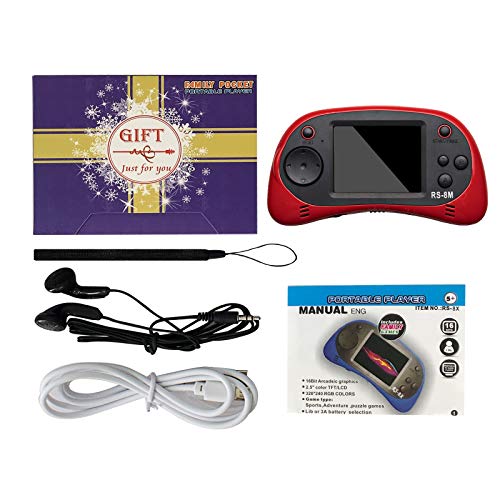 EASEGMER 16 Bit Kids Handheld Games Built-in 200 HD Video Games, 2.5 Inch Portable Game Player with Headphones - Best Travel Electronic Toys Gifts for Toddlers Age 3-10 Years Old Children (Red) by EASEGMER