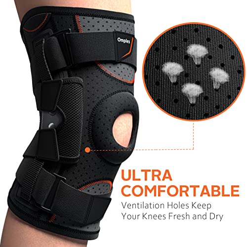 Omples Hinged Knee Brace for Knee Pain Knee Braces for Meniscus Tear Knee Support with Side Stabilizers for Men and Women Patella Knee Brace for Arthritis Pain Running Working Out Black (Large) from San Jue Dai Ye