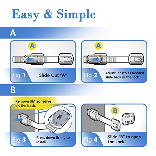 Child Safety Strap Locks (4 Pack) for Fridge, Cabinets, Drawers, Dishwasher, Toilet, 3M Adhesive No Drilling - Jool Baby by Jool Baby Products