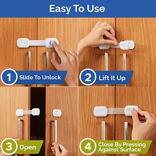 Child Safety Strap Locks (10 Pack) Baby Locks for Cabinets and Drawers, Toilet, Fridge & More. 3M Adhesive Pads. Easy Installation, No Drilling Required, White by Wappa