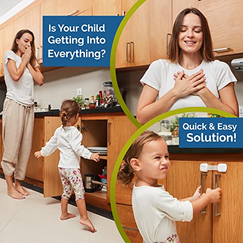 Child Safety Strap Locks (10 Pack) Baby Locks for Cabinets and Drawers, Toilet, Fridge & More. 3M Adhesive Pads. Easy Installation, No Drilling Required, White by Wappa