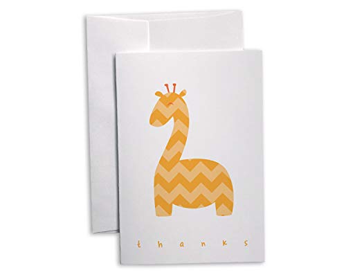 Chevron Baby Thank You Note Cards - 48 Cards & Envelopes (Yellow Giraffe) by Black Tabby Studio